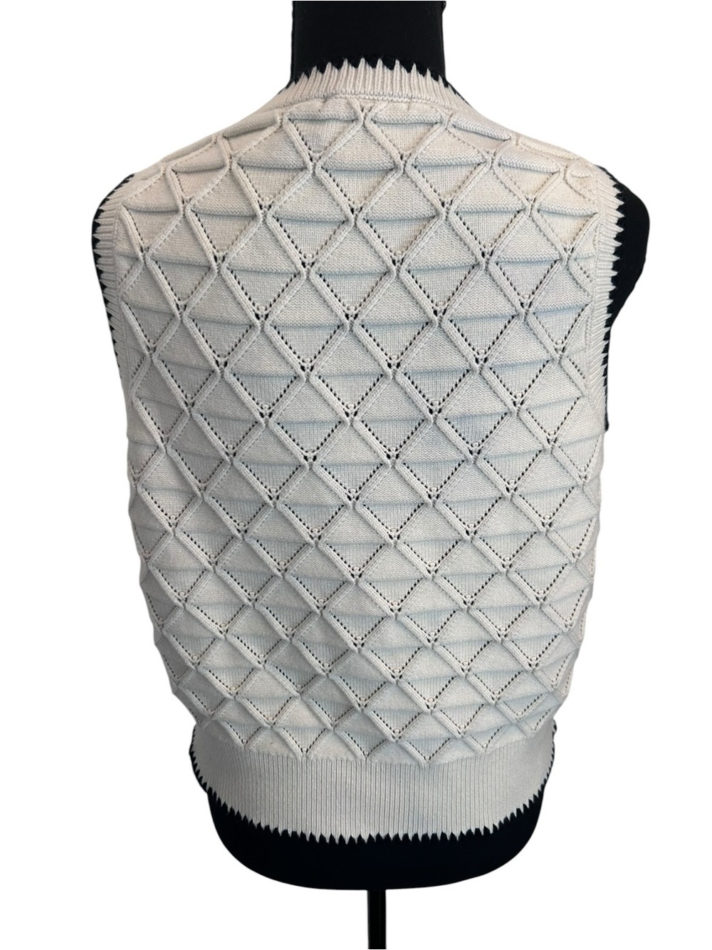 Adrianna Papell Cream Knit Sleeveless Crew Neck Diamond Sweater Vest M - Picture 5 of 9